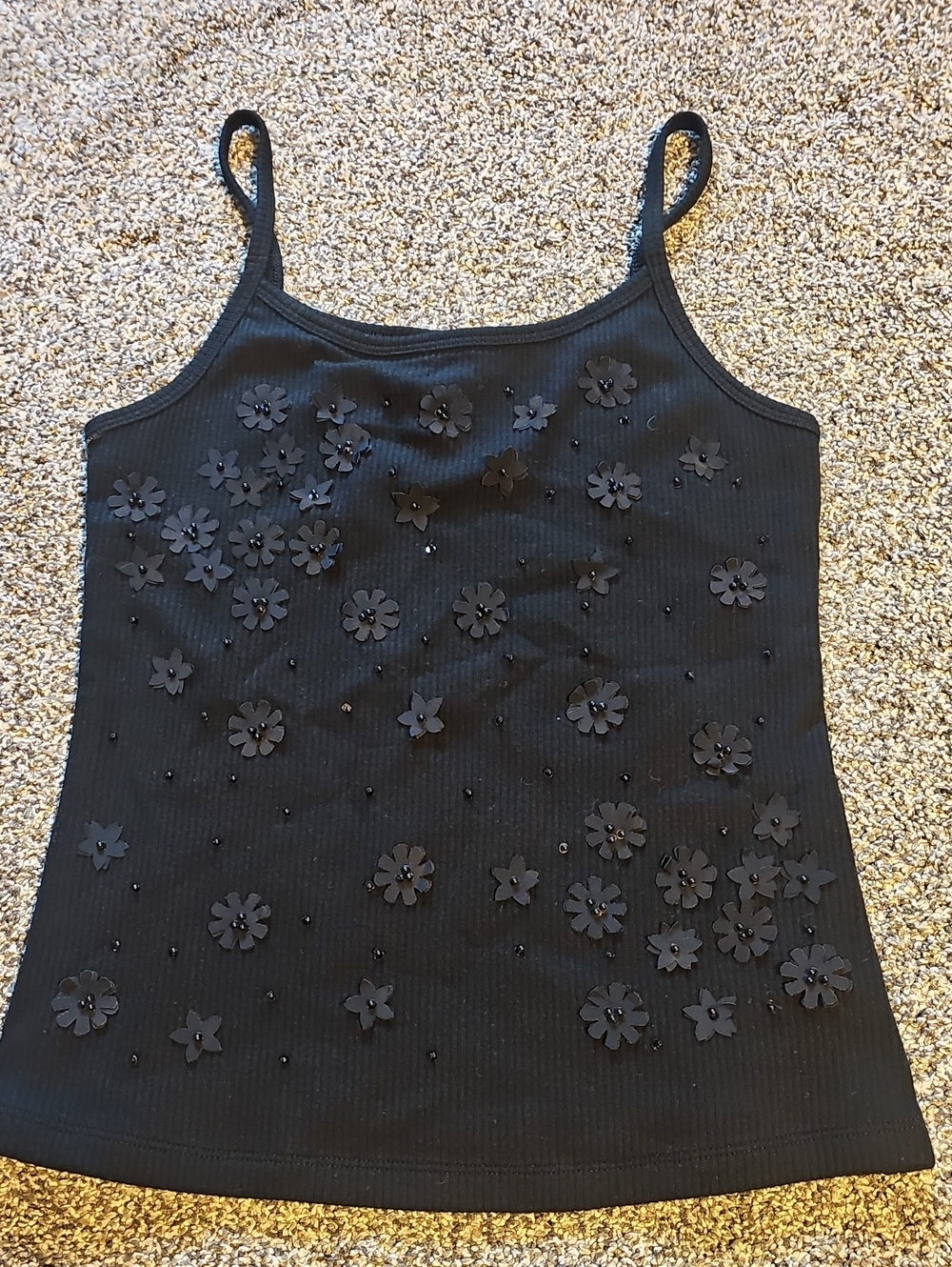 a new day Black Floral Appliqué Ribbed Camisole